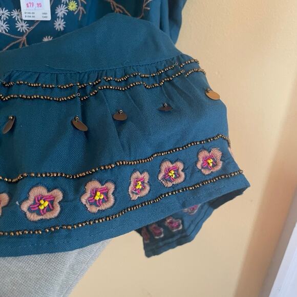 NWT Anthropologie Luzia Cropped Cami Embroidered Teal Floral Sz XL - Picture 4 of 13